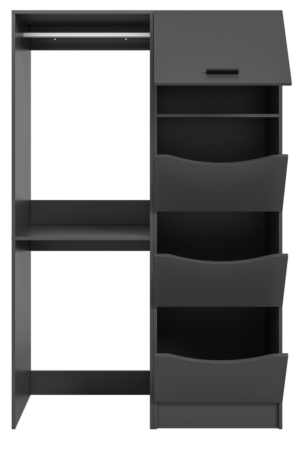 WASCHMASCHINENSCHRANK grau Set 2-teilig 126 x 196 cm, Waschmaschinenumbau mit Wäschefächern - Schwarz/Grau, Holzwerkstoff/Kunststoff (126/196/68cm) - Inn.Furn