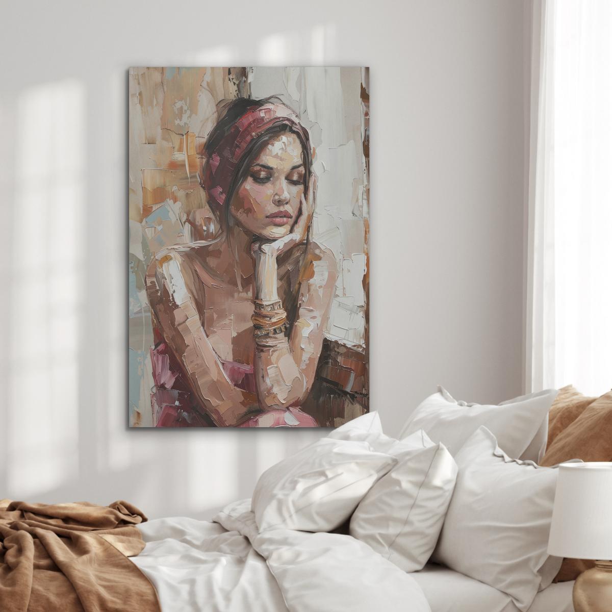 AKUSTIKBILD Frau - Lackierung - Porträt - Modern Wanddeko 70x100 cm - Altrosa, Kunststoff (70/100/0.9cm) - MuchoWow