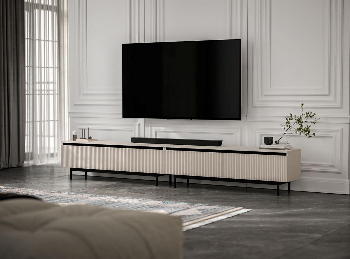 TV-LOWBOARD 2er-Set Selene Kaschmir matt 280 cm mit Metallrahmen - Kaschmir/Schwarz, Holzwerkstoff/Metall (280/44/35cm) - Meble Lindner