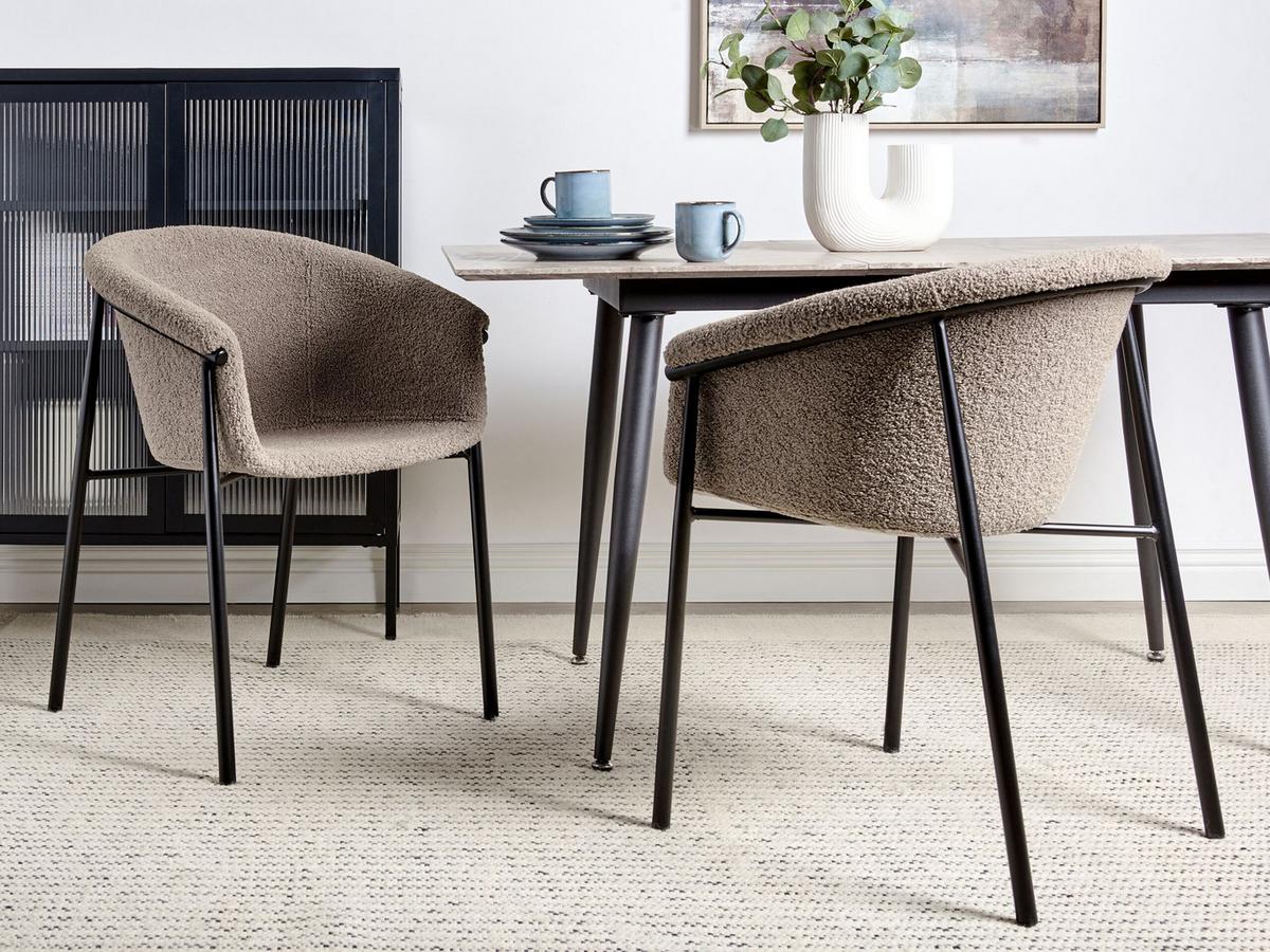 ESSZIMMERSTUHL 2er-Set Bouclé taupe/schwarz Ames - Beige/Schwarz, Textil (59/80/56cm) - Beliani