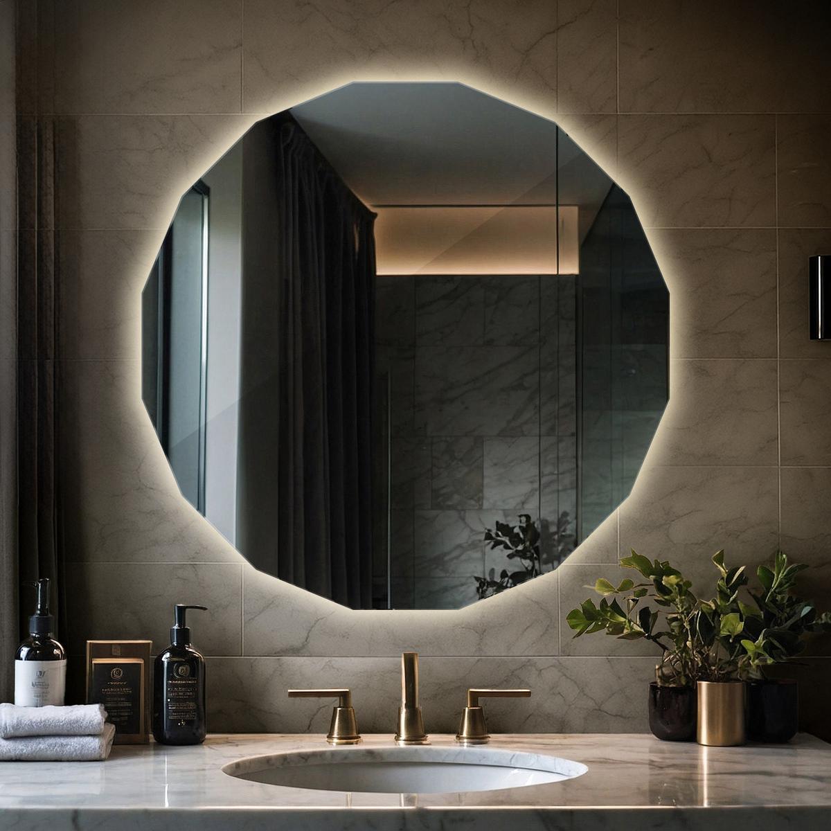 LED-SPIEGEL 60 cm x 60 cm Asymmetrische Form Warmweiß 3000 K - Champagner, Glas (60/60/0.4cm) - Wallfluent
