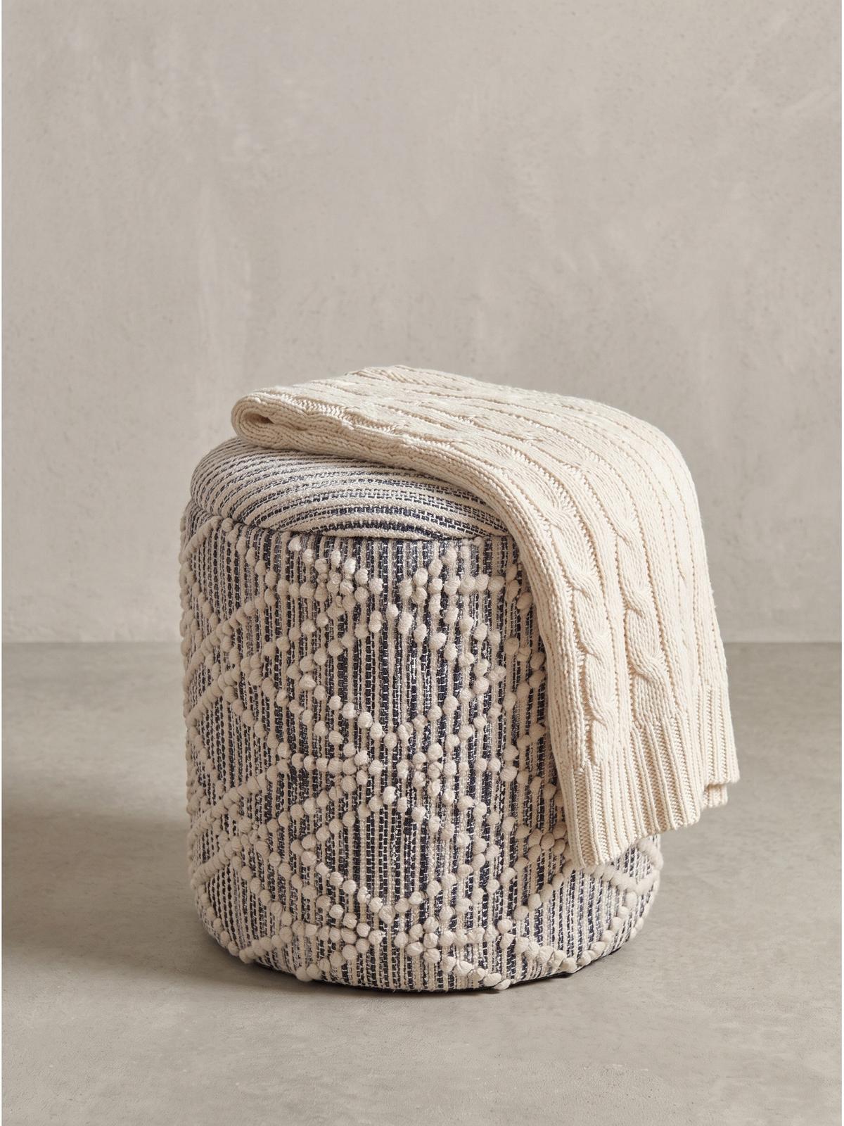 SITZHOCKER RHONE, Stoff, mit Textilbezug, Grau-Beige, Ø 40 x 45 cm - Grau, Textil (40/45/40cm) - KADIMA DESIGN