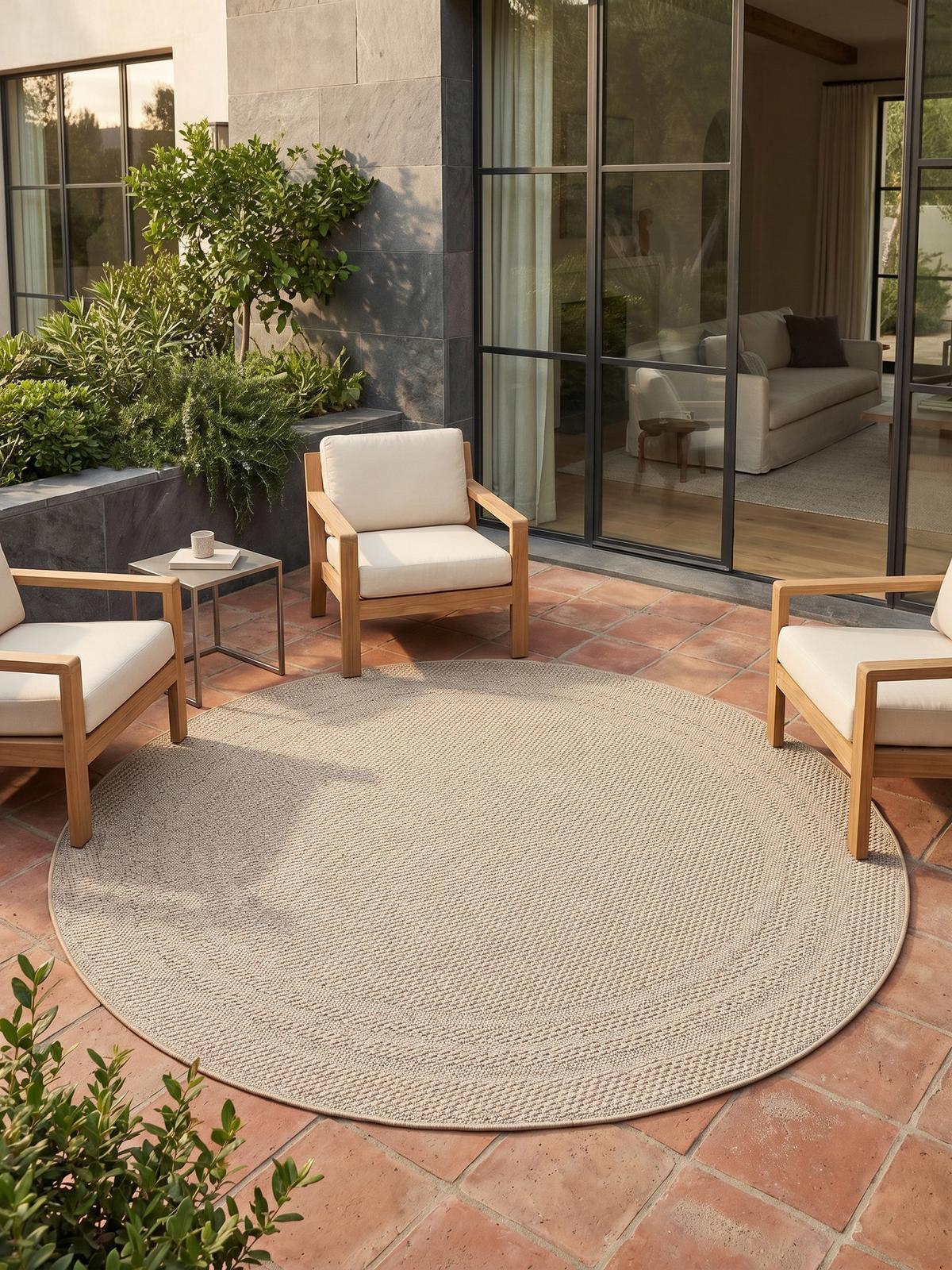TEPPICH Outdoor VENTOUX in Beige, mit Bordüre, Ø 160 cm - Beige, Textil (160/160cm) - KADIMA DESIGN