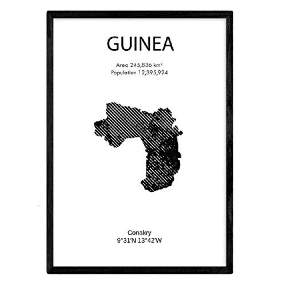 POSTER Länder & Kontinente Guinea A3 Schwarzer Rahmen - Schwarz, Papier (29.7/5/42cm) - Nacnic