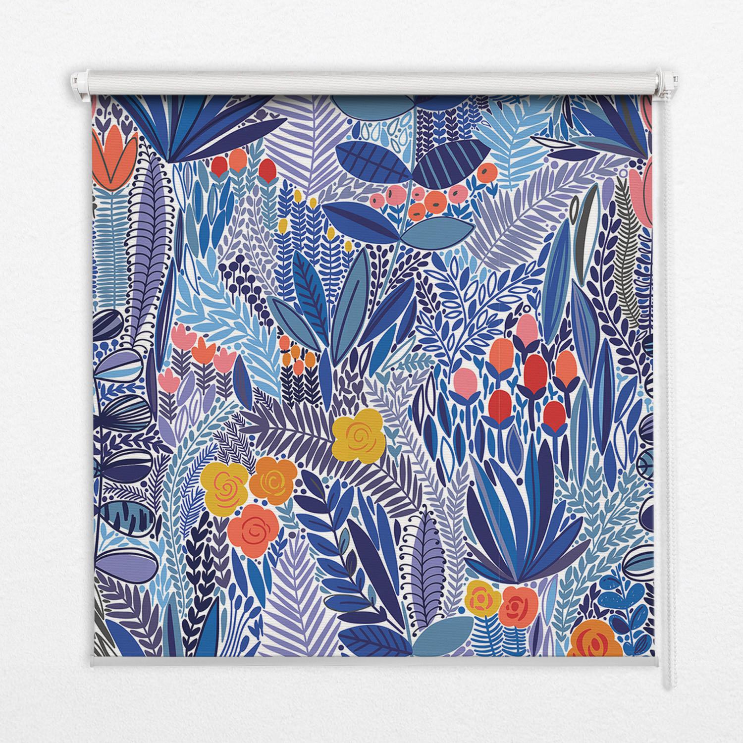INNENROLLO - Fensterrollo - Rollo - 100x140 cm - Bunte Pflanzen - Blau, Kunststoff (100/140/0.5cm) - TULUP