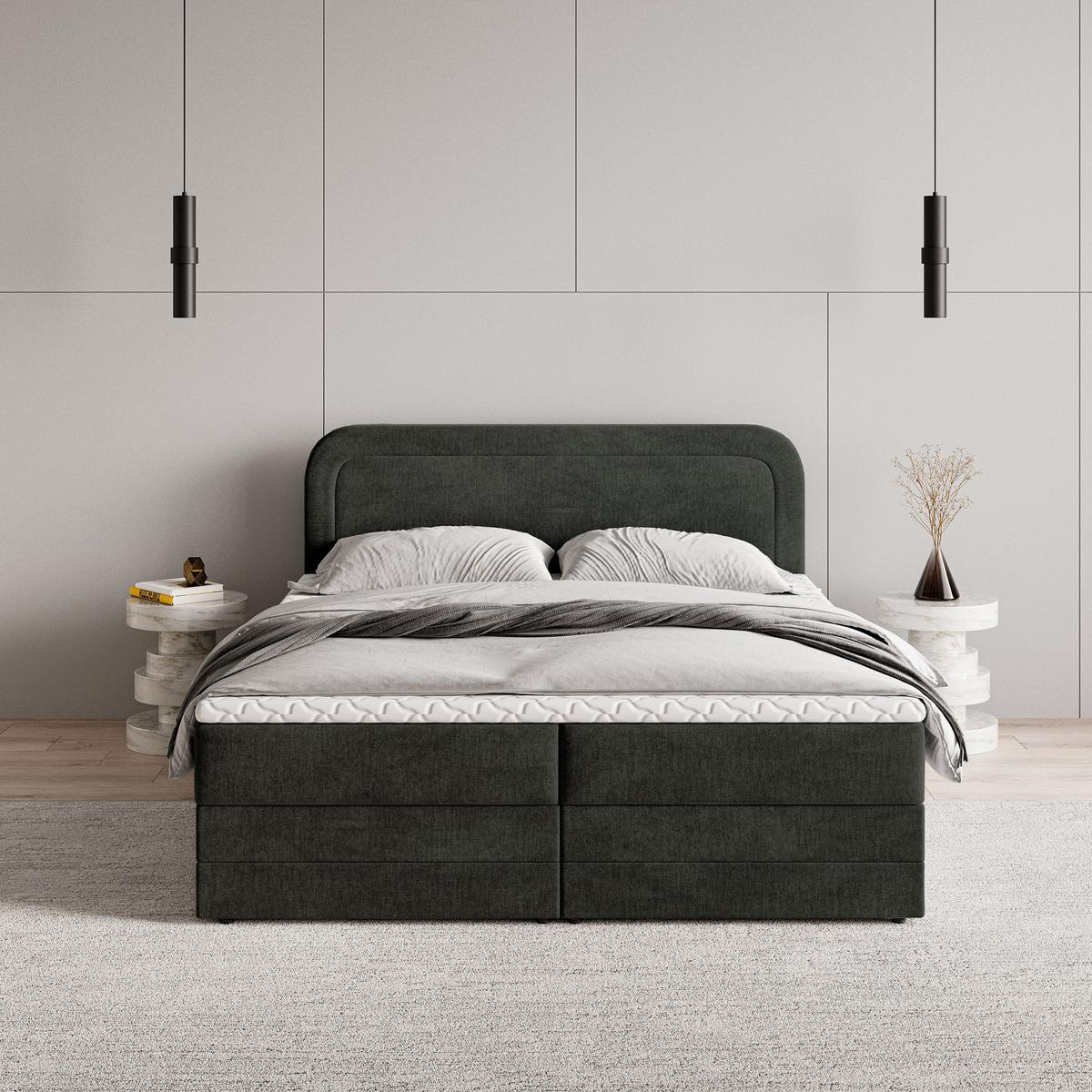 BOXBETT ARMEL 140x200 cm mit Matratze und Topper - Schwarz - Schwarz, Holz (140/200cm) - MASSENO