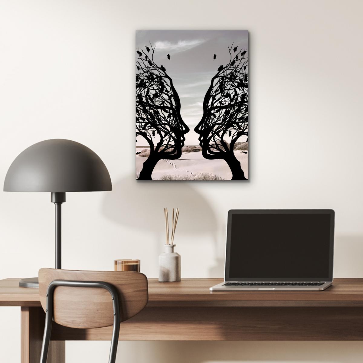 METALLBILD Strand - Meer - Menschen - Baum - Moderne Kunst 30x40 cm - Hellgrau, Metall (30/40cm) - MuchoWow