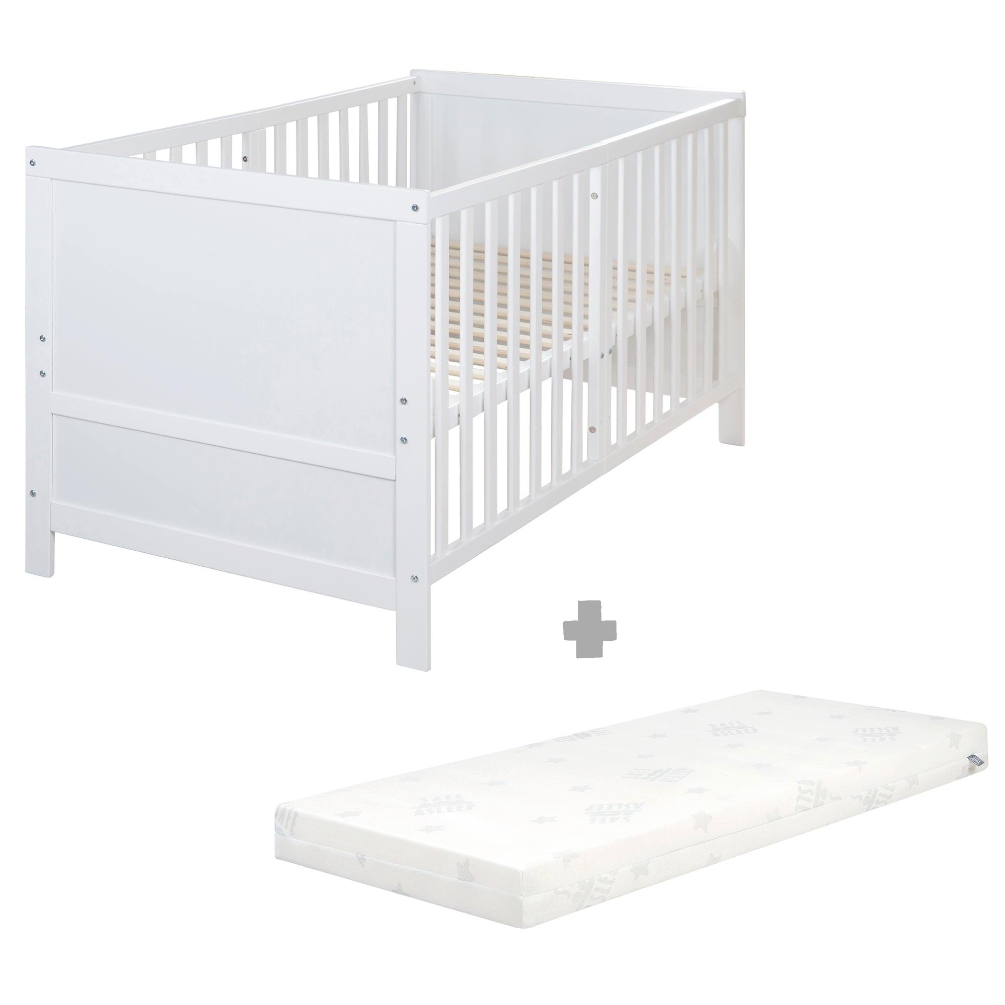 BABYBETT mit Matratze Easy Sleep 70 x 140 cm - Weiß, Holzwerkstoff/Textil (70/140cm) - Roba