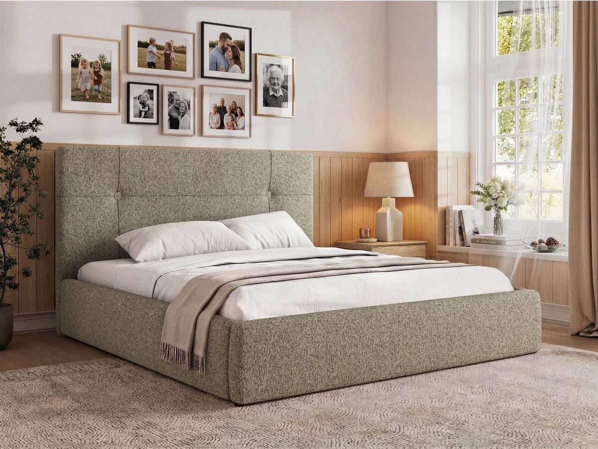 POLSTERBETT CALERIO CLASSIC 200/200 - Taupe Stukture - Matratze Multipocket - Taupe/Schwarz, Kunststoff/Textil (200/200cm) - MKS