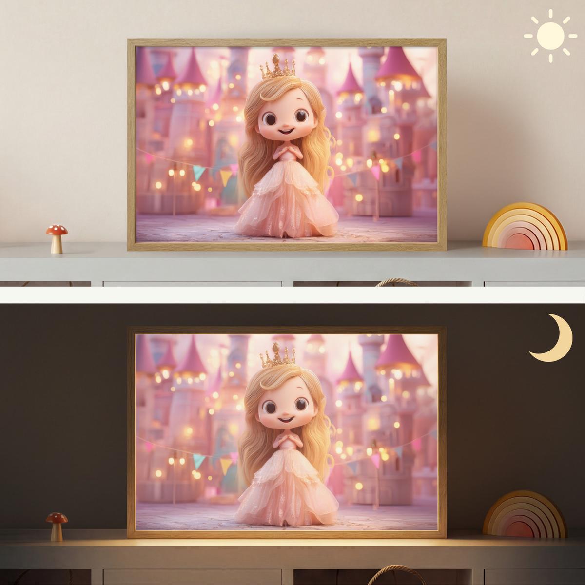 WANDLEUCHTE MIT AKKU Prinzessin - Rosa - Schloss 60x40 cm - Rosa, Holzwerkstoff (60/40/8cm) - OnlyWow