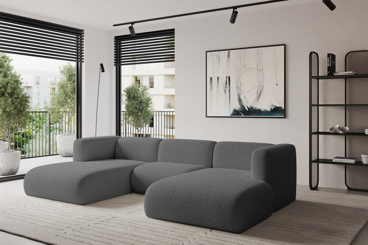 WOHNLANDSCHAFT MIRA-U1 317x179x70 Grau Bouclé - Platinfarben/Schwarz, Holzwerkstoff/Kunststoff (317/70/179cm) - ALTDECOR