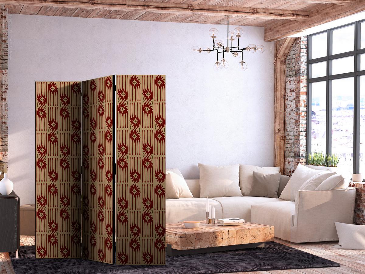 PARAVENT Beidseitig Bedruckter 3-tlg 135x172 cm Abstraktion Boho Stil - Beige, Holz/Textil (135/172/3cm) - Muralo