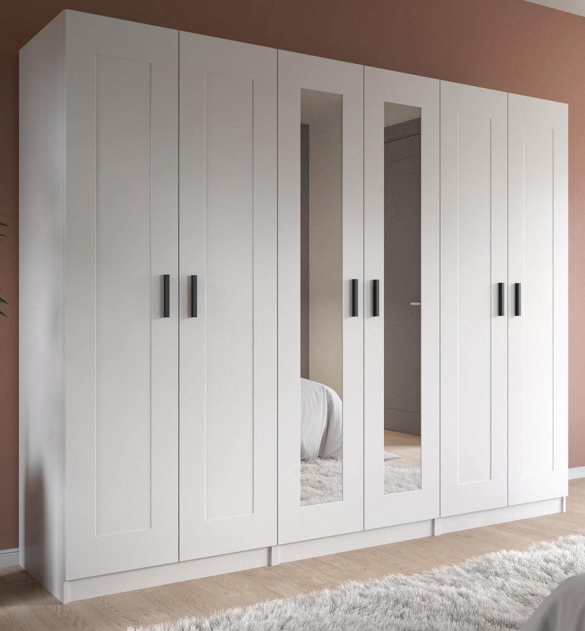 KLEIDERSCHRANK in weiß 240 x 194 cm skandinavisch, Drehtürenschrank 6-türig mit Spiegel - Schwarz/Weiß, Glas/Holzwerkstoff (240/194/56cm) - Inn.Furn
