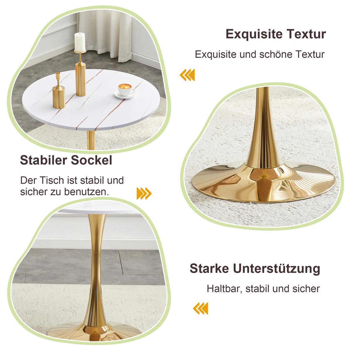 ESSTISCH Rund 80cm Tulpen-Design Weiß Moderner Beistelltisch Metallfuß - Weiß, Holzwerkstoff/Metall (80/80/76cm) - Urban Meuble