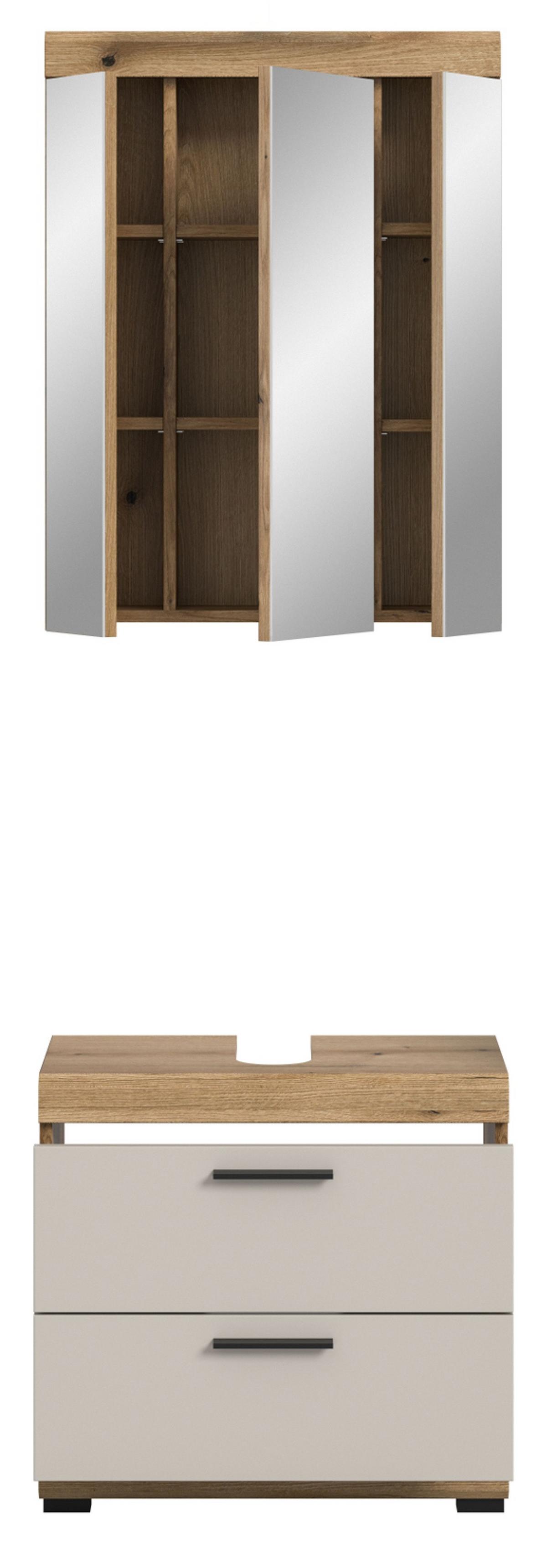 BADMÖBEL-SET Sand Kashmir, Evoke Eiche Badkombination 2-teilig 60 cm mit Schubladen - Kaschmir/Eichefarben, Glas/Holzwerkstoff (60/191/37cm) - Inn.Furn