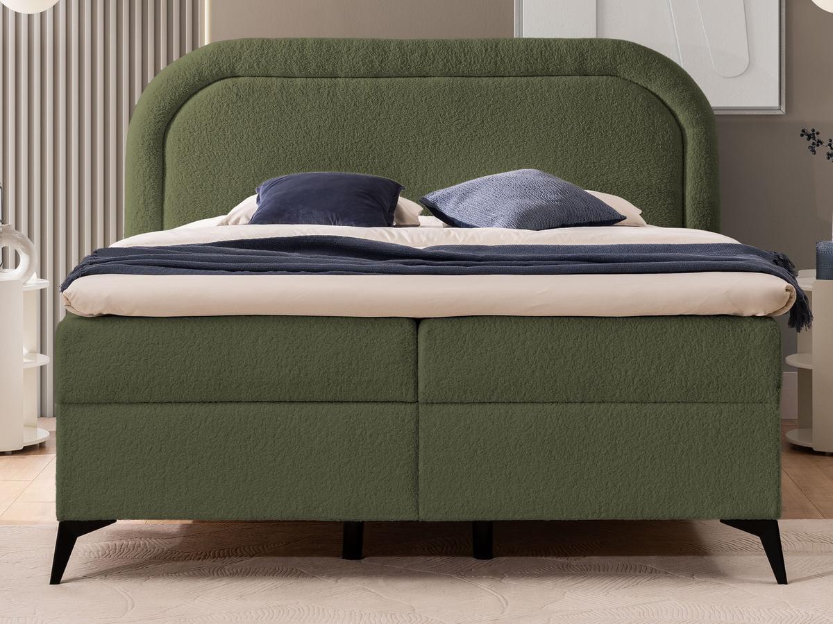 BOXBETT Sonna 200/200 cm Grün Bouclé-Stoff mit abgerundetem Kopfteil und mit schwarzen Metallfüßen - Schwarz/Grün, Holz/Textil (200/200cm) - S-Style Möbel
