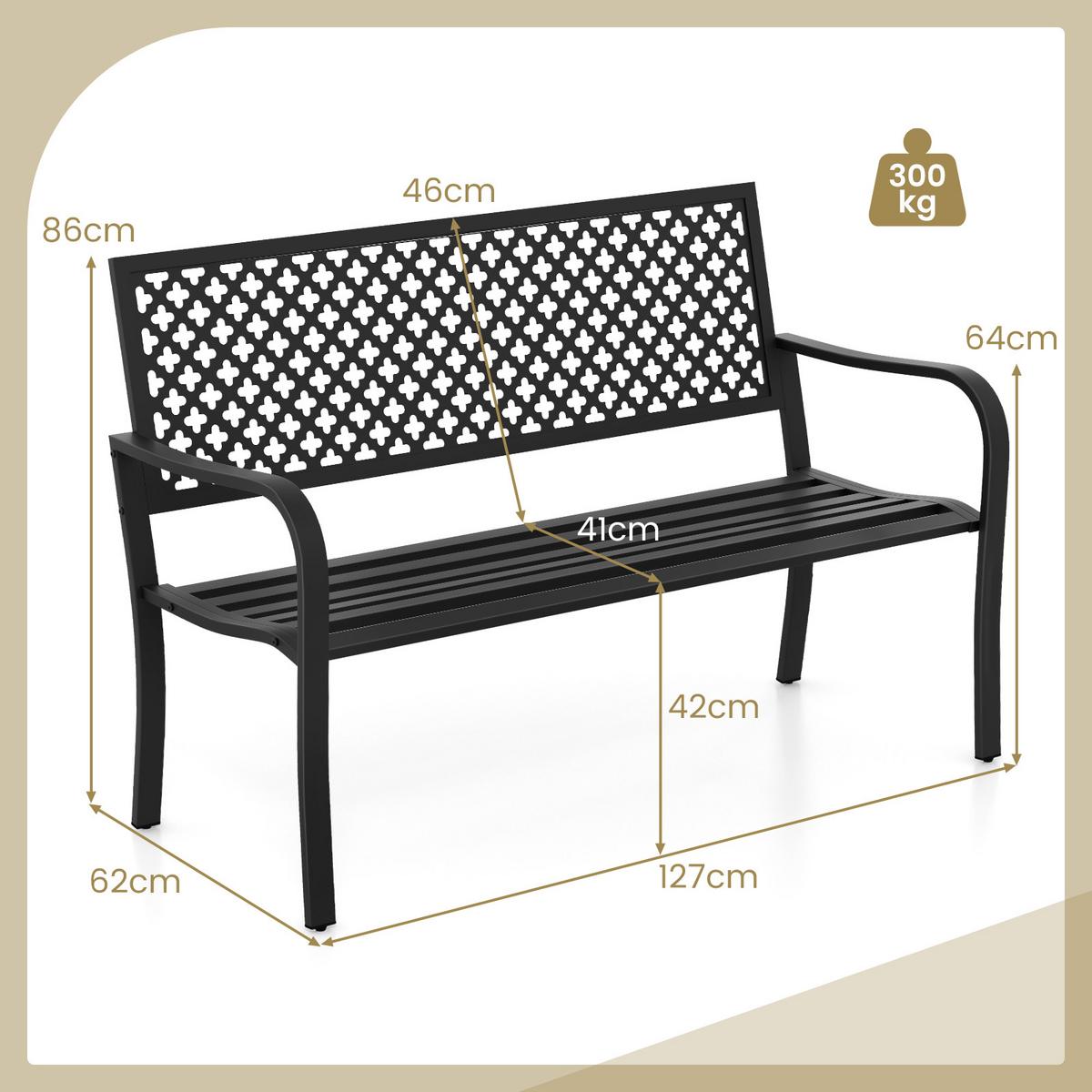 GARTENBANK Schwarz - Schwarz, Metall (127/86/62cm) - COSTWAY