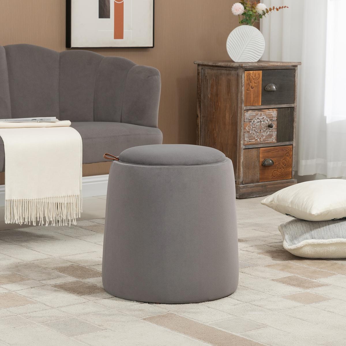 2-IN-1 Ottomane Sitzhocker inklusive Stauraum, abnehmbaren Deckel in Samtoptik - Dunkelgrau/Braun, Holz/Kunststoff (44/47.5/44cm) - HOMCOM