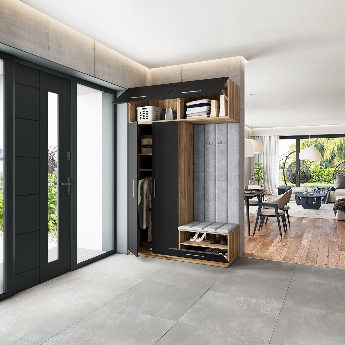 GARDEROBENSCHRANK REMA 150/240/60 cm Modern Eiche Wotan - Eiche Wotan/Hellgrau, Holzwerkstoff (150/240/60cm) - MASSENO