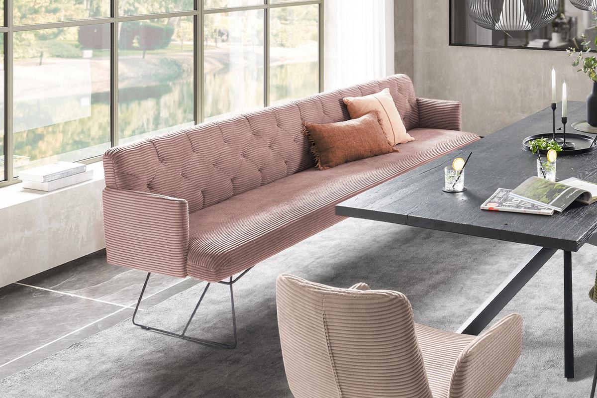ESSZIMMERBANK CHARME Pink Cord - Pink/Rosa, Textil (166/85/69cm) - KAWOLA