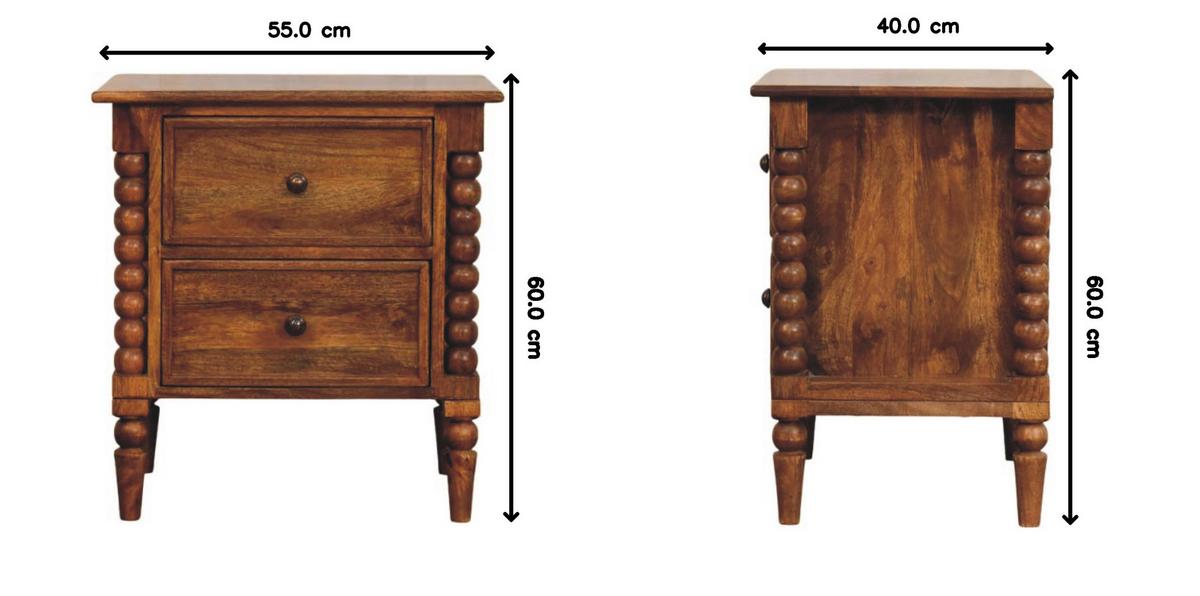 NACHTKASTEN Amber Eiche, 2 Schubladen und Spindelbeine, Hellbraun - Hellbraun/Messingfarben, Holz/Metall (55/60/40cm) - Artisan Furniture