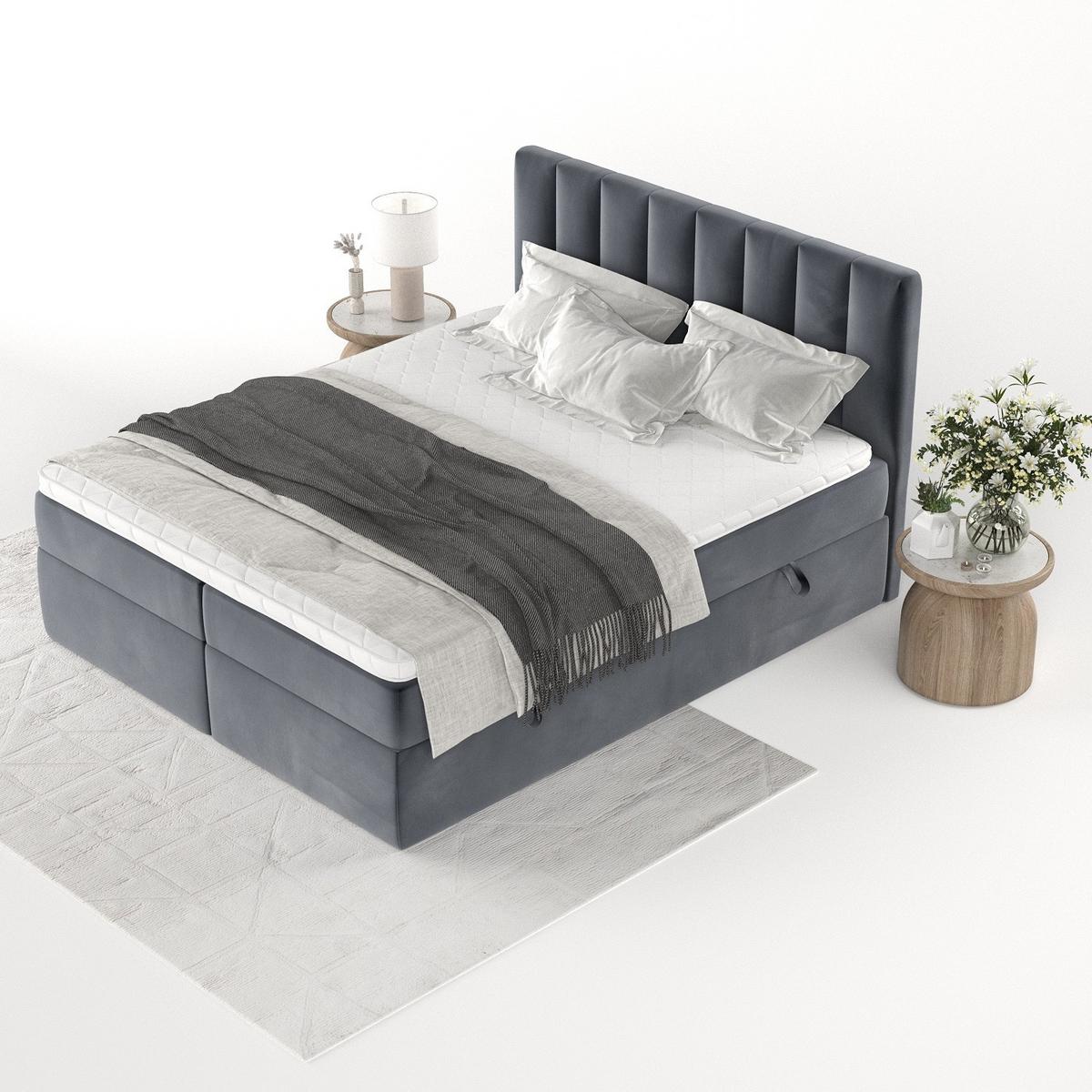 BOXBETT Bari 160/200 cm Dunkelgrau im Kronos Stoff - Dunkelgrau, Holz/Holzwerkstoff (160/200cm) - AltaBeds