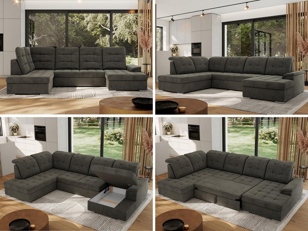 WOHNLANDSCHAFT MADRITO U - Dunkelgrau Velorus - Links - Dunkelgrau/Silberfarben, Textil/Metall (204/89/323cm) - MKS