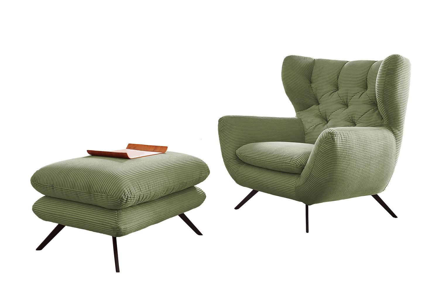 SESSEL CHARME Grün Cord - Schwarz/Olivgrün, Textil/Metall (100/106/95cm) - KAWOLA