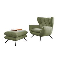 SESSEL CHARME Grün Cord - Schwarz/Olivgrün, Textil/Metall (100/106/95cm) - KAWOLA