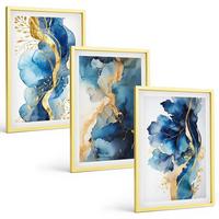 BILDER SET 3er Set - 40x60 cm Goldrahmen - Blaue abstrakte Muster - Goldfarben, Kunststoff (40/60cm) - TULUP