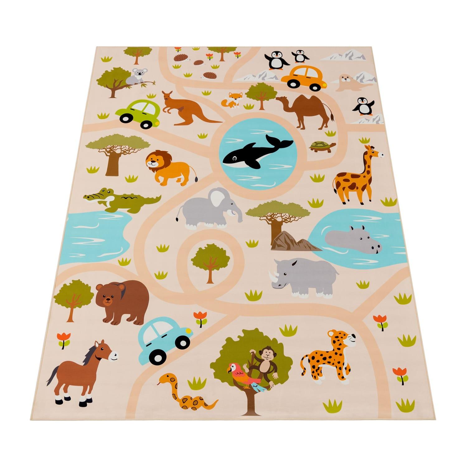 KINDERTEPPICH Waschbar, mit Safari‑Straßen‑Muster, Mehrfarbig, 200 x 290 cm - Multicolor, Textil (290/200cm) - KADIMA DESIGN