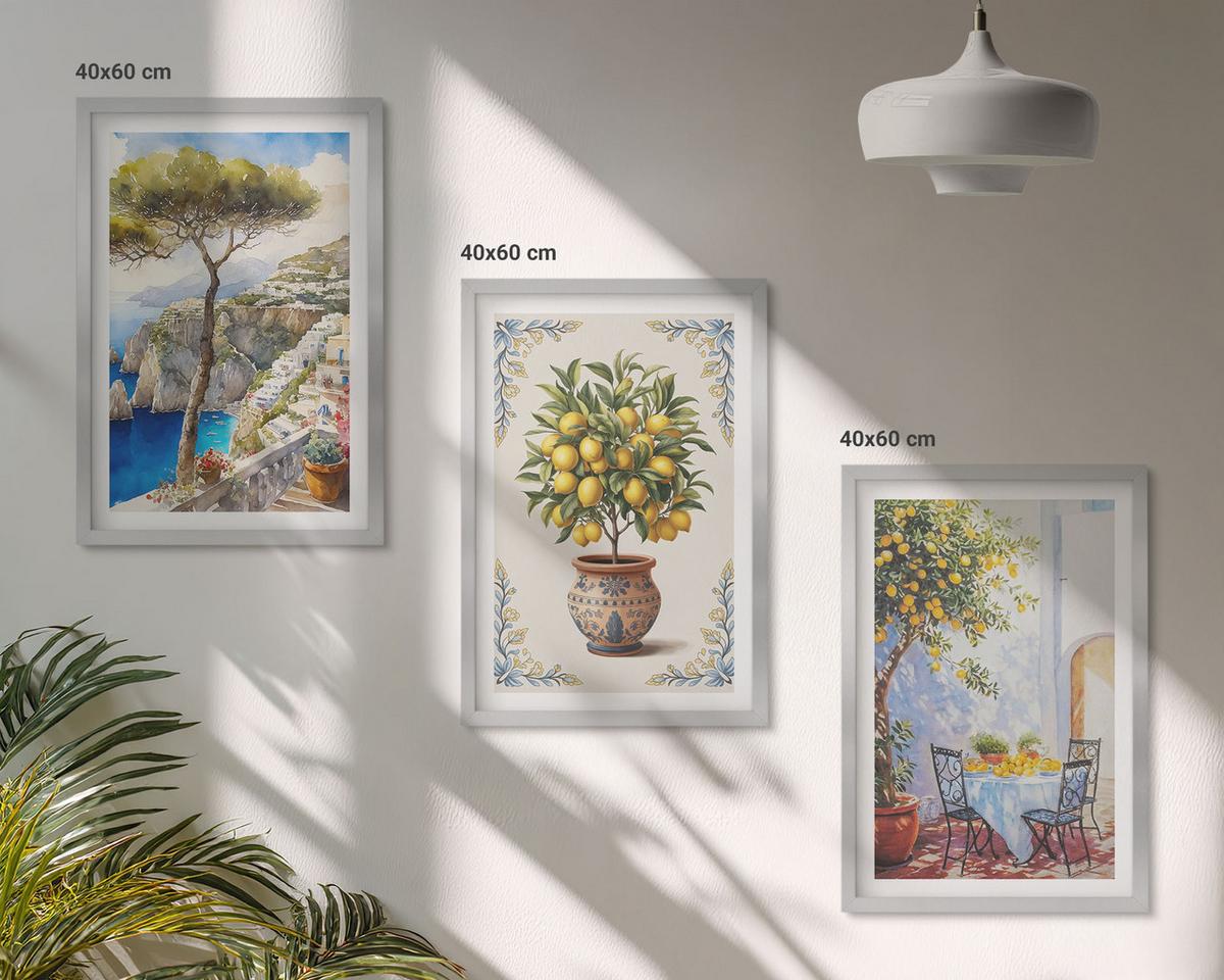 BILDER SET 3er Set - 40x60 cm Silberner Rahmen - Tisch aus Zitronenbaum - Silberfarben, Kunststoff (40/60cm) - TULUP