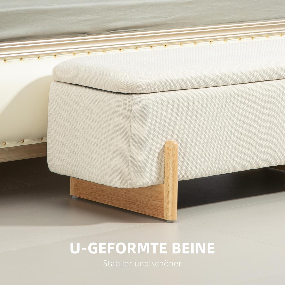 TRUHENBANK mit Leinenoptik, Holzbeine, Creme - Buchefarben/Creme, Kunststoff/Buchenholz (44/44.5/111cm) - HOMCOM