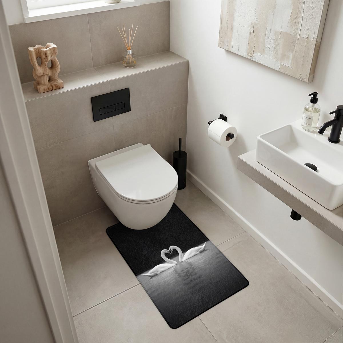 WC-VORLEGER Schwäne - Herz - Schwarz - Weiß WC Teppich 50x80 cm - Schwarz, Textil (50/1cm) - OnlyWow