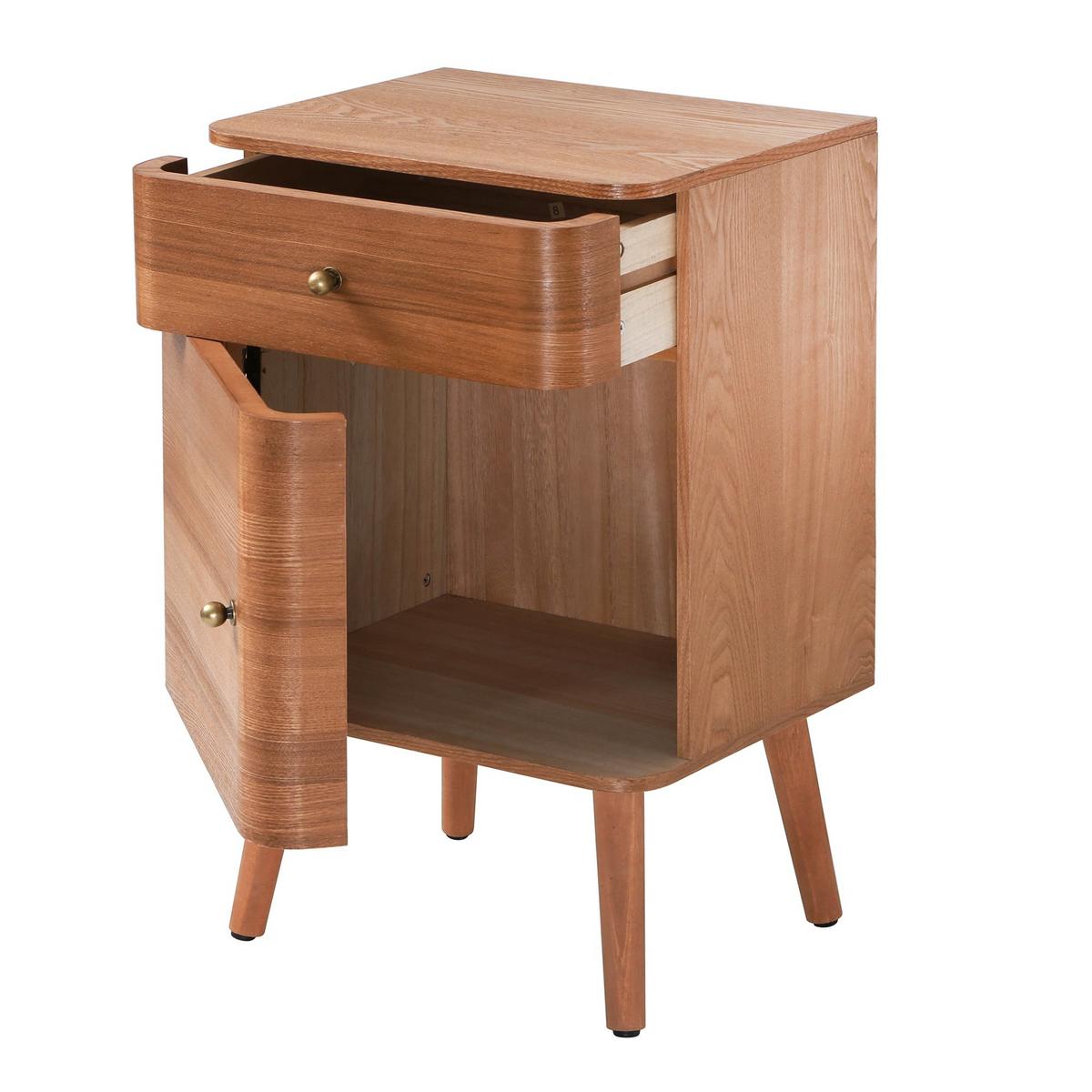 NACHTTISCH 1 Schublade 1 Tür, Fronten mit abgerundeten Kanten 35/71/42 cm - Nussbaumfarben, Holzwerkstoff (35/71/43.5cm) - Calicosy