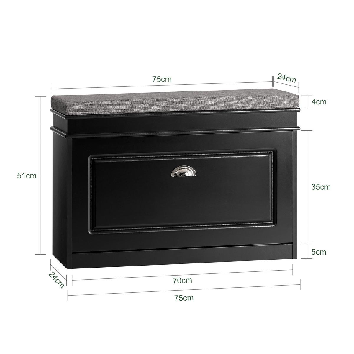 SCHUHBANK Schwarz - Schwarz, Holzwerkstoff (75/51/24cm) - SoBuy