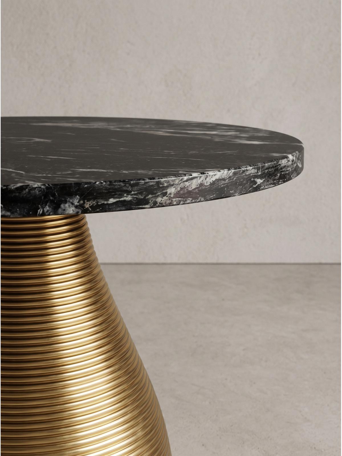 COUCHTISCH TORMES, Marmor, handgefertigt, Schwarz-Gold, Ø 60 x 40 cm - Goldfarben/Schwarz, Stein/Metall (60/60/40cm) - KADIMA DESIGN
