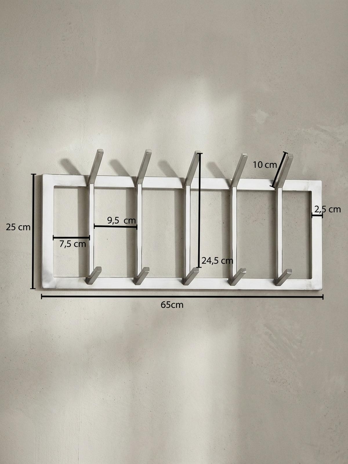 WANDGARDEROBE Metall Silber Modern mit 10 Haken - Silberfarben, Metall (65/30/10cm) - KADIMA DESIGN