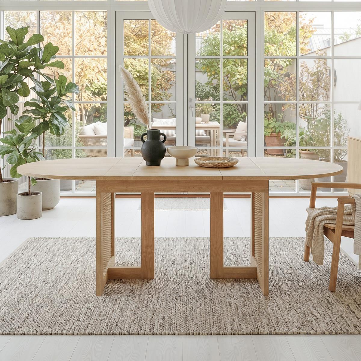 ESSTISCH Ausziehbar 150-200cm Eichenfarbe Rattan-Beine Abgerundet - Eichefarben, Holzwerkstoff (90/200/75cm) - Urban Meuble