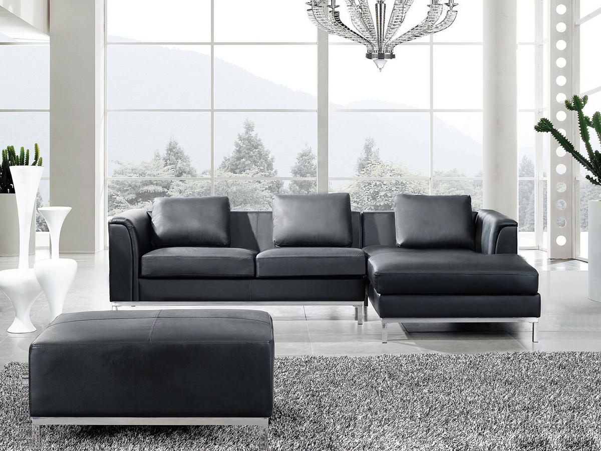 ECKSOFA Leder Schwarz rechtsseitig Oslo - Schwarz, Leder (270/151cm) - Beliani