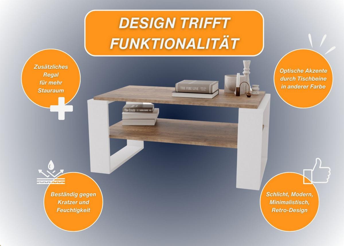 COUCHTISCH Holzwerkstoff rechteckig stabil Nussbaumfarben 42/54/96cm - Nussbaumfarben/Weiß, Holzwerkstoff (53.8/96/42cm) - CraftPAK