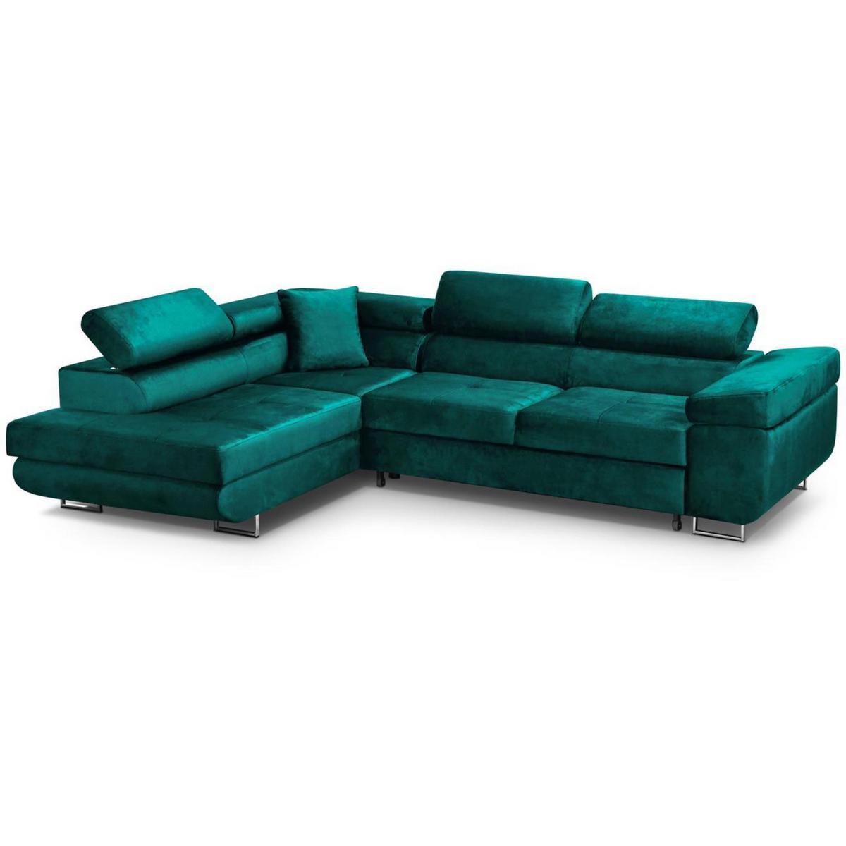 ECKSCHLAFSOFA Vild verstellbaren Kopfstützen, Dunkelgrün, links - Chromfarben/Dunkelgrün, Textil (275/203cm) - Beautysofa