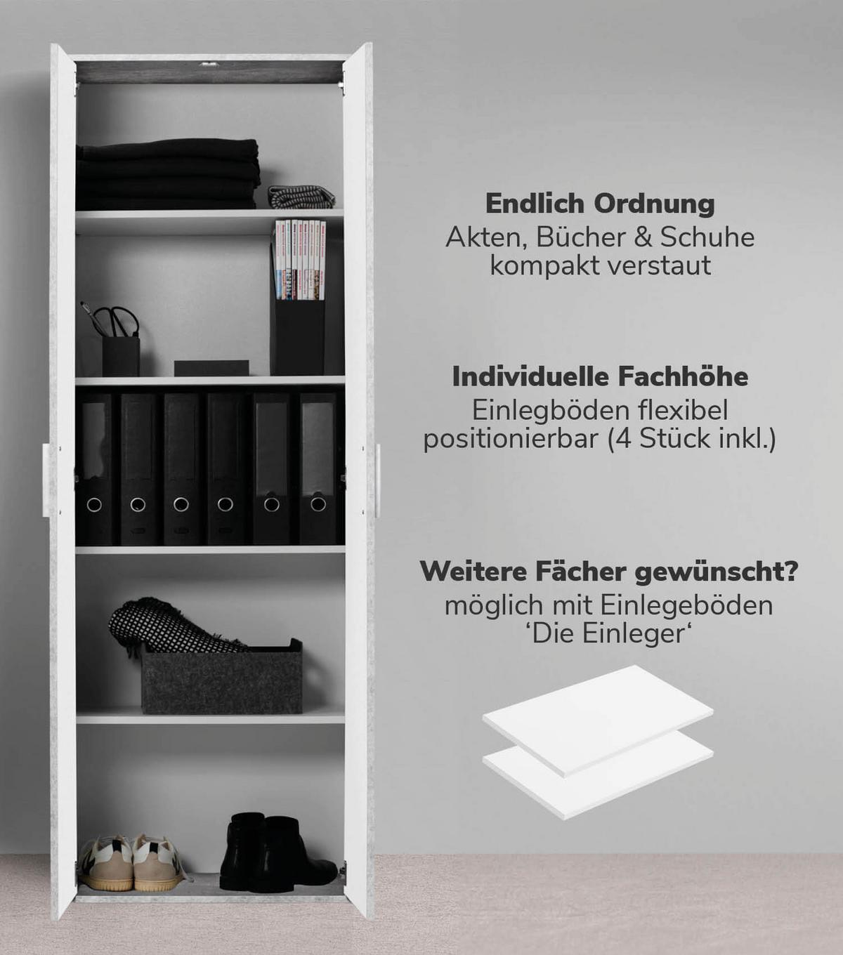 MEHRZWECKSCHRANK SET Der Allzweckwaffe - Silberfarben/Grau, Holzwerkstoff (60/180/34cm) - Mokebo
