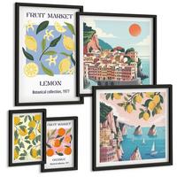 BILDER SET 5er Set - 50x50 cm & 20x30 cm & 40x60 cm Schwarzer Rahmen - Italienische Zitronenurlaube Capri - Schwarz, Kunststoff (40/60cm) - TULUP