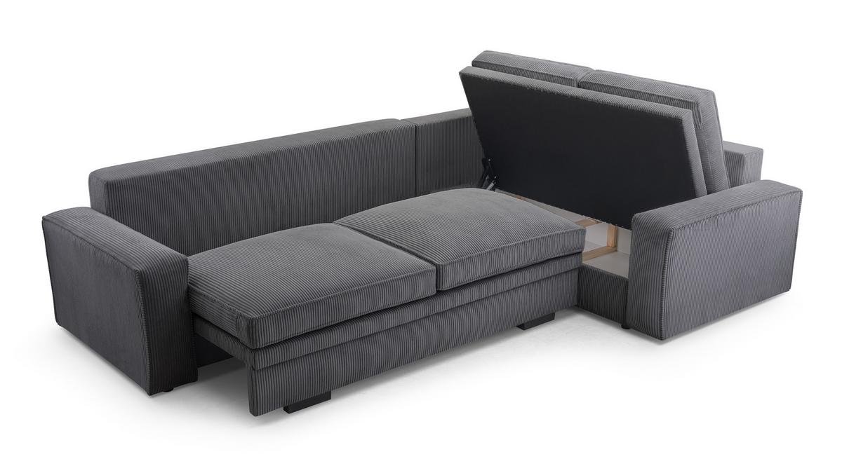 ECKSOFA L Form Treville DunkelGrau 296/196/94 cm – Rechts, mit Bettkasten und Schlaffunktion - Dunkelgrau/Schwarz, Kunststoff/Textil (296/196cm) - AX Living