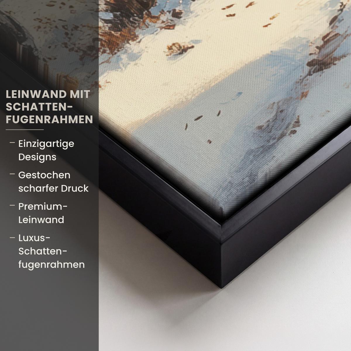 LEINWAND Bilder mit Rahmen - Winter - Schnee - Zuhause - Natur - 40x60 - Hellbraun, Textil (40/60cm) - MuchoWow