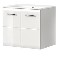 WASCHBECKENUNTERSCHRANK inklusive Waschbecken weiß Hochglanz, Waschtisch hängend 60 cm - Weiß Hochglanz/Silberfarben, Keramik/Holzwerkstoff (60/55/46cm) - Inn.Furn