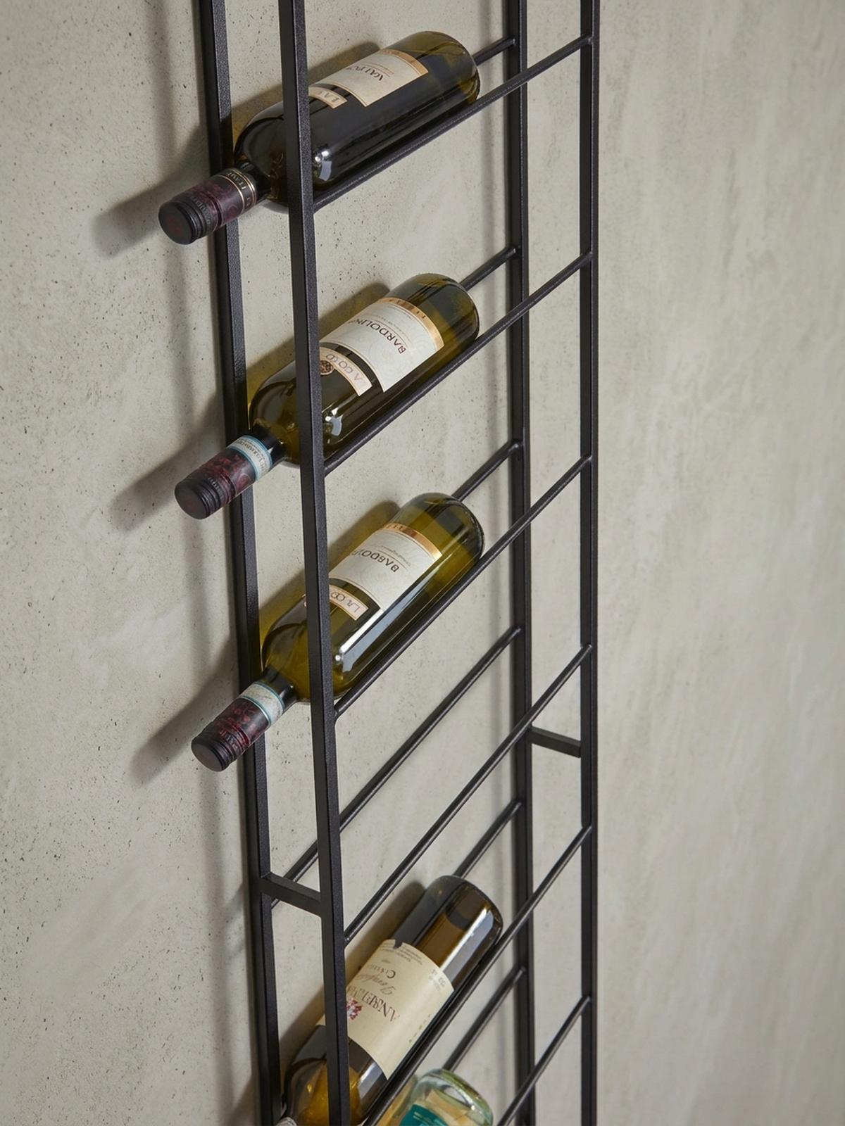 WEINREGAL STILVIN Eisen Pulverbeschichtet Wandmontage Handgefertigt, Schwarz 36x8x150 cm - Schwarz, Metall (36/150/8cm) - KADIMA DESIGN