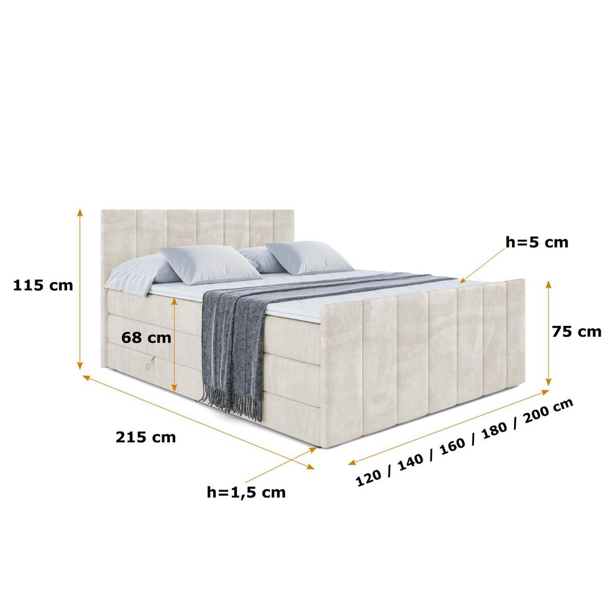 BOXSPRINGBETT MOETI-Z KING - 140x200 - H3/H4 - Creme - Creme, Holzwerkstoff (140/200cm) - ALTDECOR