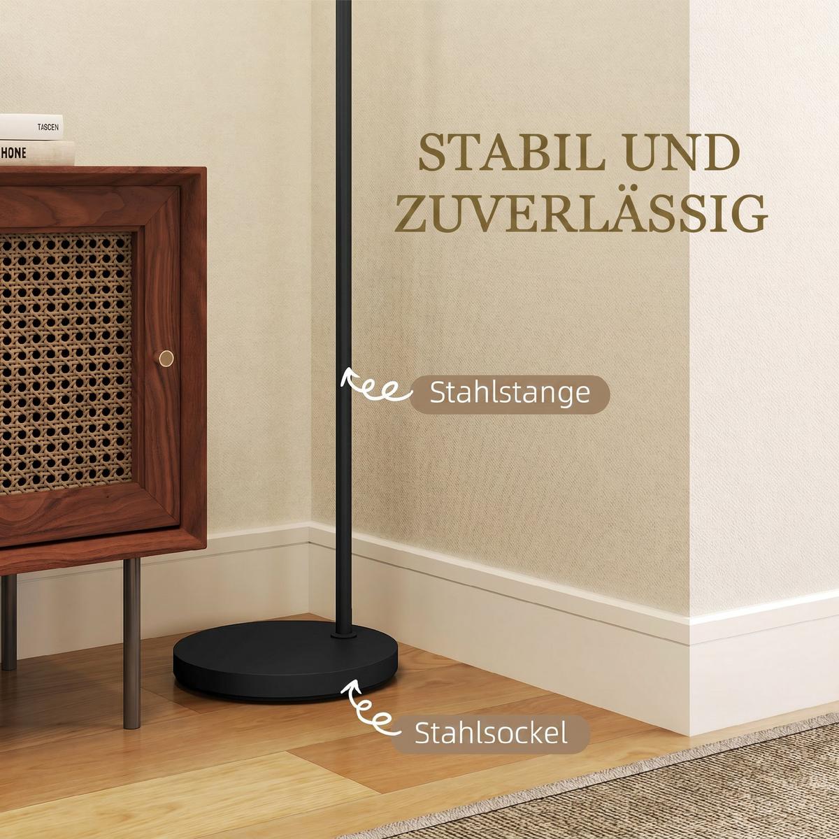 STEHLAMPE Eisen Leinenstoff Schwarz+weiß - Schwarz, Metall (47/37/153cm) - HOMCOM